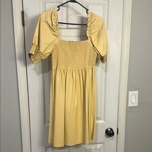 7 For All Mankind Pleather Butter Yellow Puff Sleeve Dress